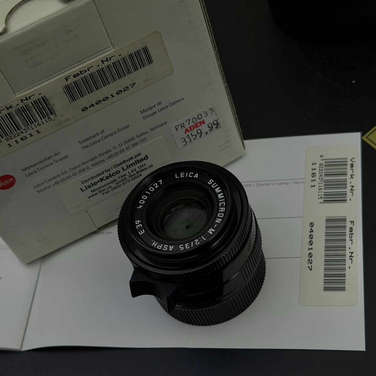 Leica M 35mm f/2 SUMMICRON-M ASPH Millennium Black Paint US$7280
